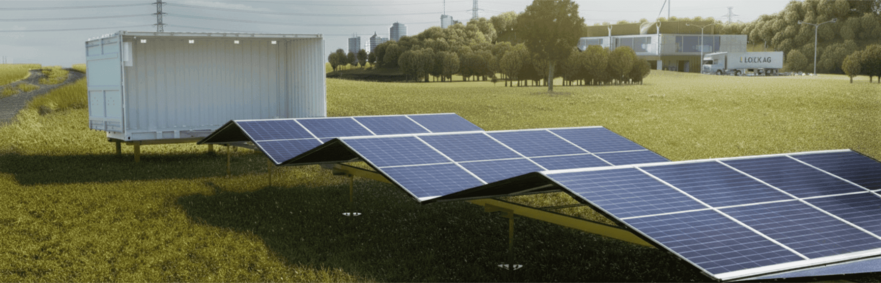 Klappbare Solarmodule an einem Solarcontainer