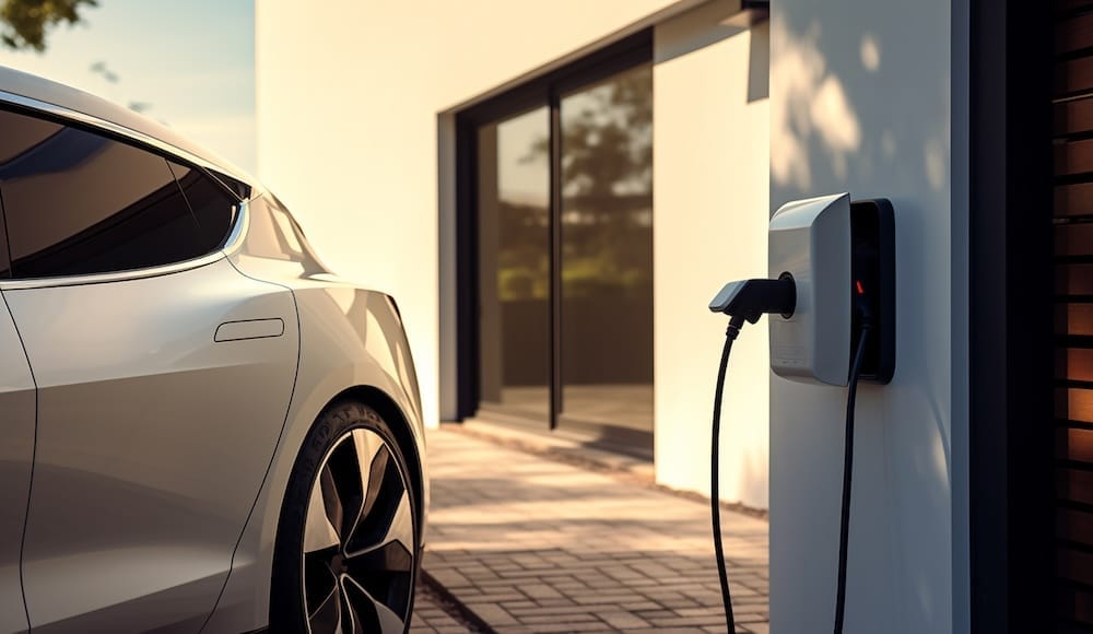 Ein Elektroauto wird an eine Wallbox angeschlossen Ein Elektroauto wird an eine Wallbox angeschlossen